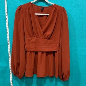 SHEIN Rust V-Neck Blouse